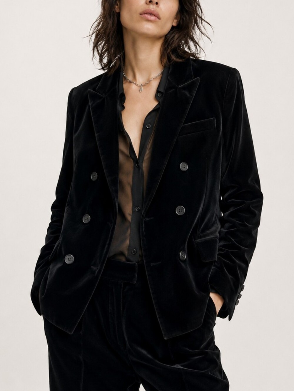 Marc by Marc Jacobs Velvet Lapel Collar Double Breasted Blazer in Black
